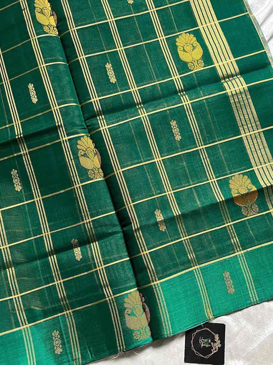 Vegan Weaves – Pastel blue Checked Handloom Art Silk Saree