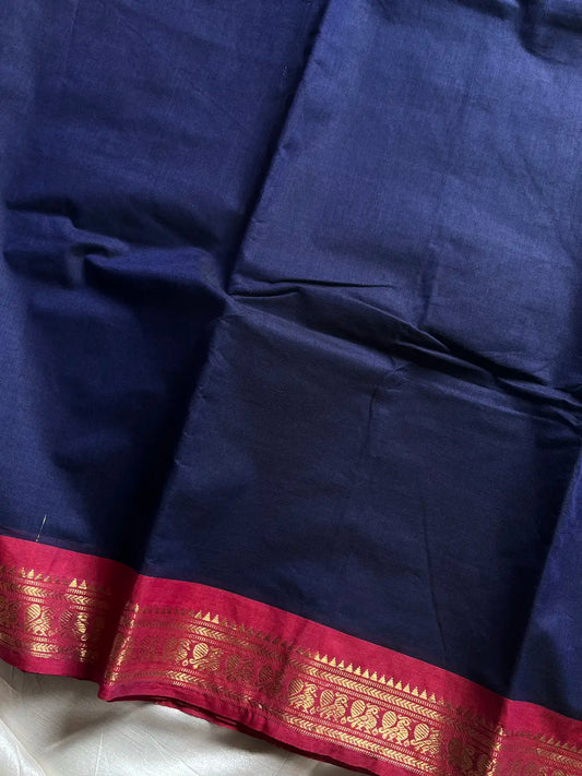Minimal Border Edit - Dark Blue Kanchi Cotton Saree