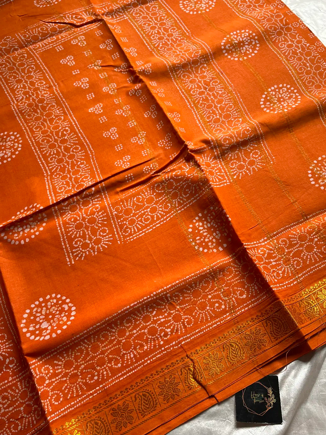 Madurai Sungudi Cotton Madisar 10 Yards - Orange