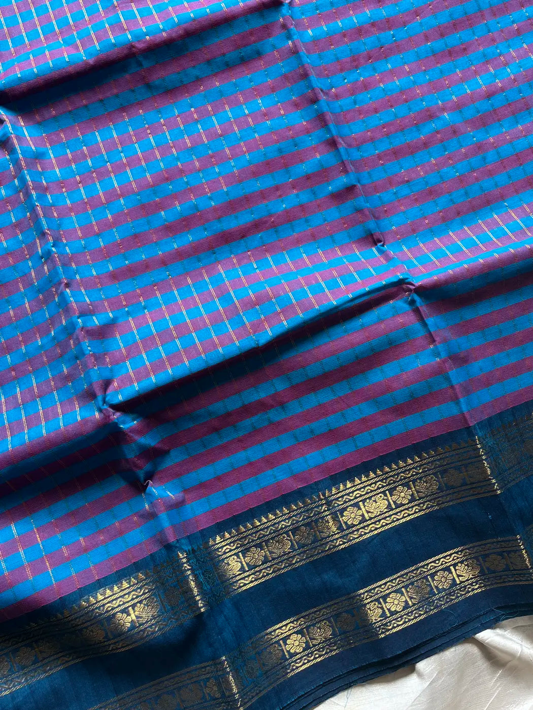 Maragatham – Blue Kattam Chettinadu Cotton Saree