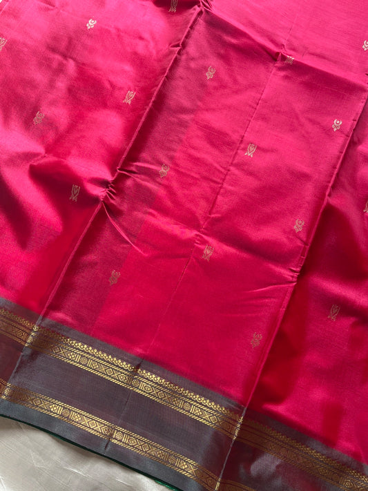 Vegan Silks | Chinnalampattu Saree – Deep Pink & Green