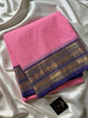 Rose Pink Chettinadu Cotton Saree with Violet Zari Border – House of Thansha