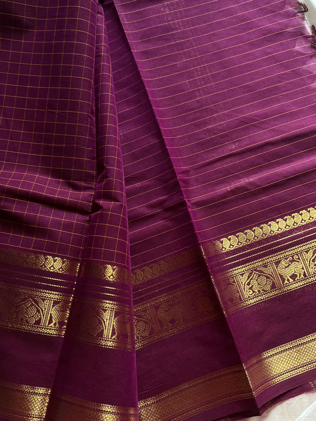 Kattam Edit – Mulberry Purple Checked Chettinadu Cotton Saree