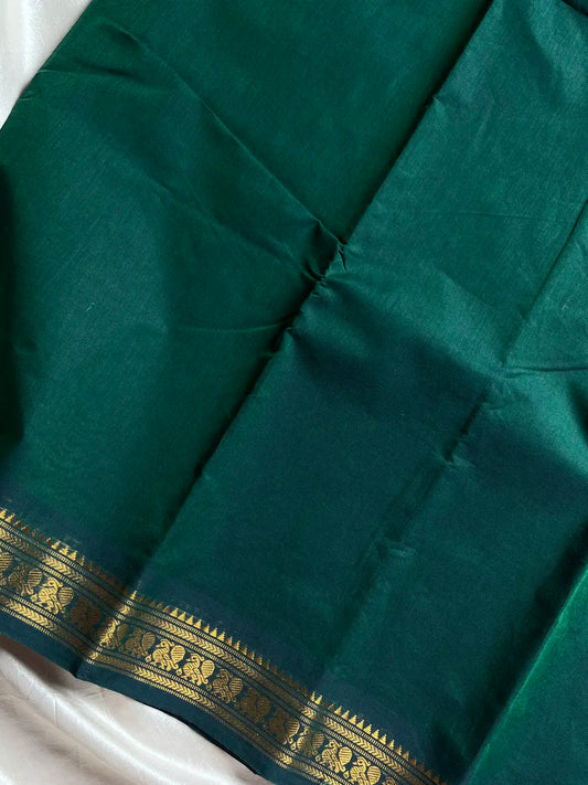 Minimal Border Edit - Dark green Kanchi Cotton Saree