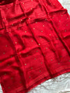 Red pure handloom Matka silk saree with gini weave and muslin pallu – House of Thansha