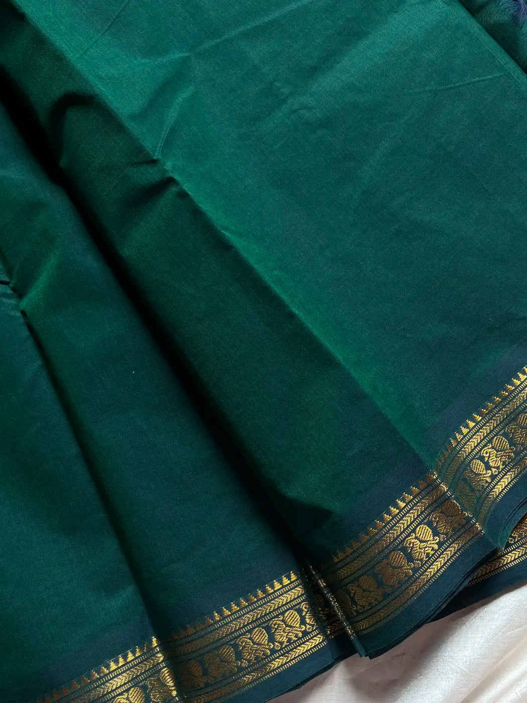 Minimal Border Edit - Dark green Kanchi Cotton Saree