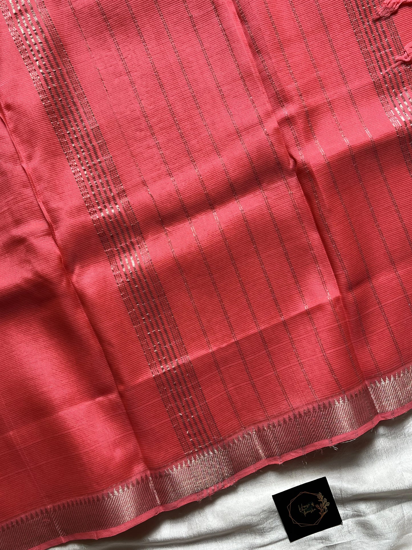 Peach Mangalagiri silk cotton saree with Nizam zari border – Still Peach – House of Thansha