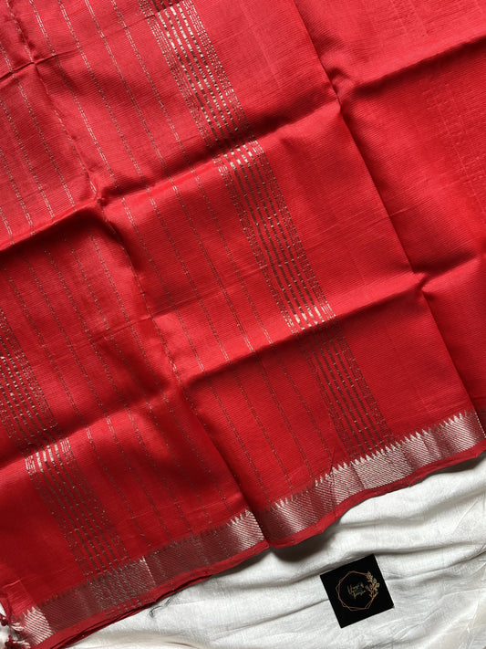 Red Mangalagiri silk cotton saree with Nizam zari border – Red Silence – House of Thansha