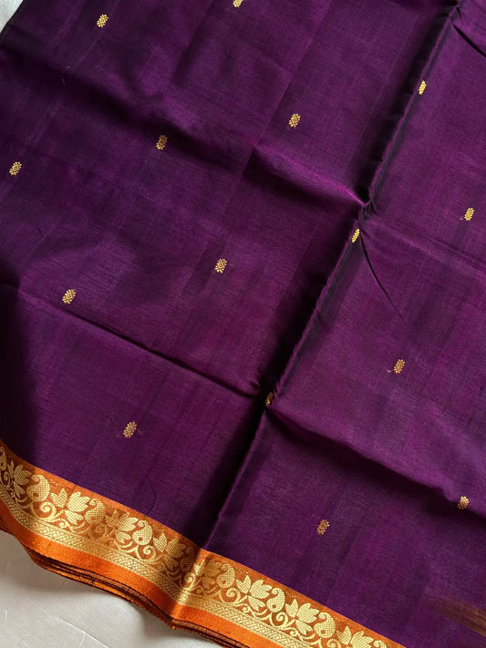 Vegan Silk Saree – Purple & Orange Handloom Art Silk
