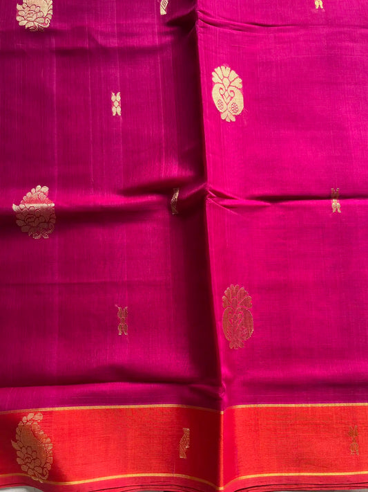 Vegan Silk Saree – Pink & Orange Handloom Art Silk