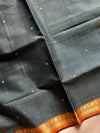 Vegan Silk Saree – Grey & Orange Handloom Art Silk
