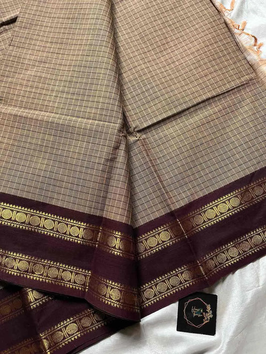 Kattam Edit | Chettinadu Checked Saree – Ash Taupe