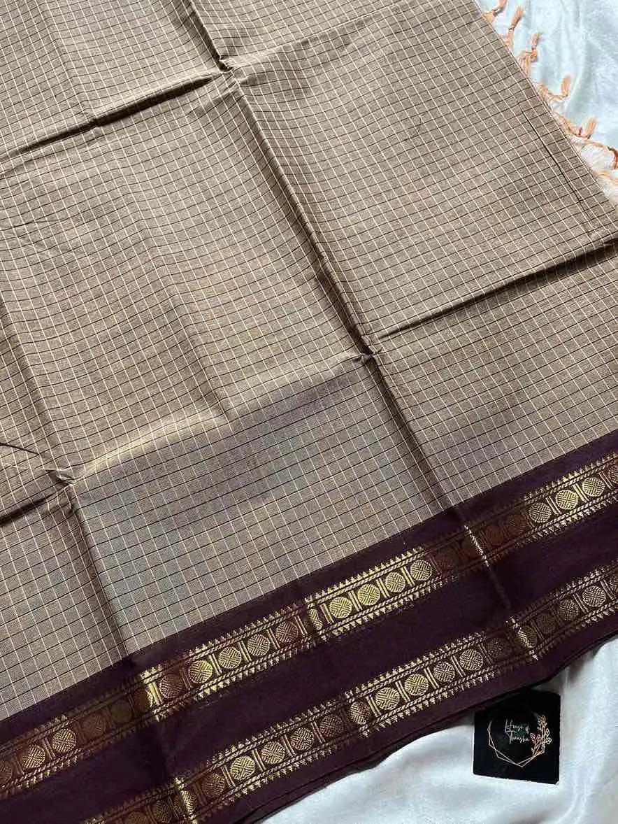 Kattam Edit | Chettinadu Checked Saree – Ash Taupe