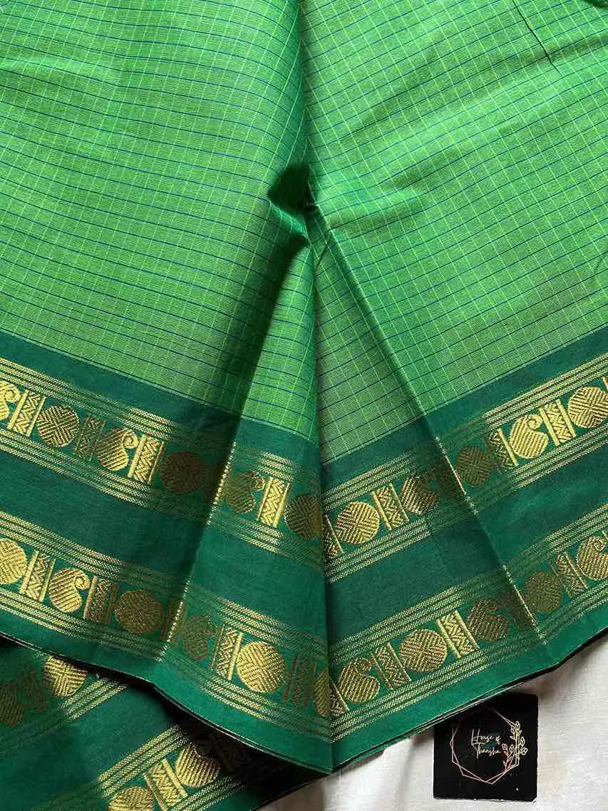 Kattam Edit | Chettinadu Cotton Checked Saree – Leaf Green