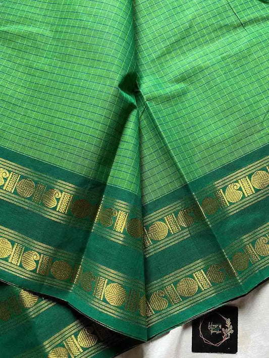 Kattam Edit | Chettinadu Checked Saree – Leaf Green