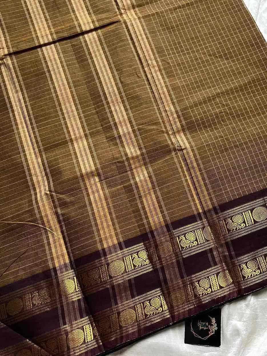 Kattam Edit | Chettinadu Checked Saree – Olive Brown