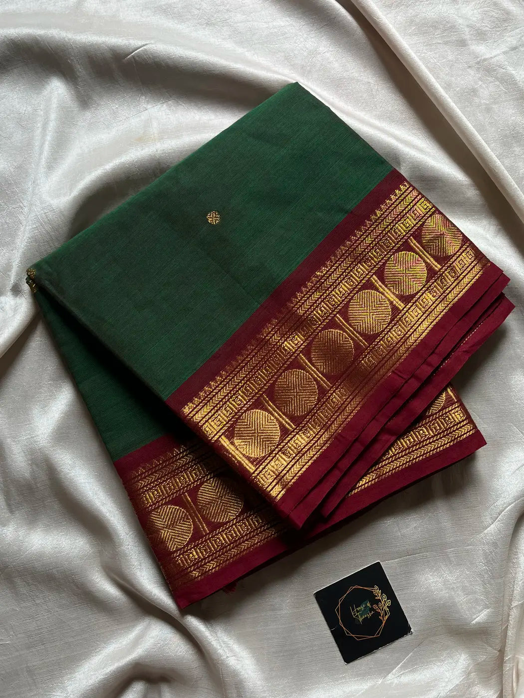 Vintage Loom Edit | Green & Maroon Kanchi Cotton Saree