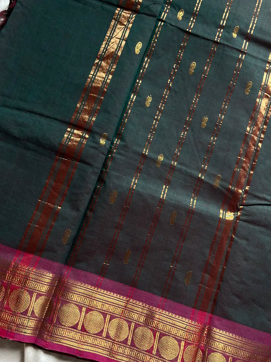 Vintage Loom Edit | Green & Pink Kanchi Cotton Saree