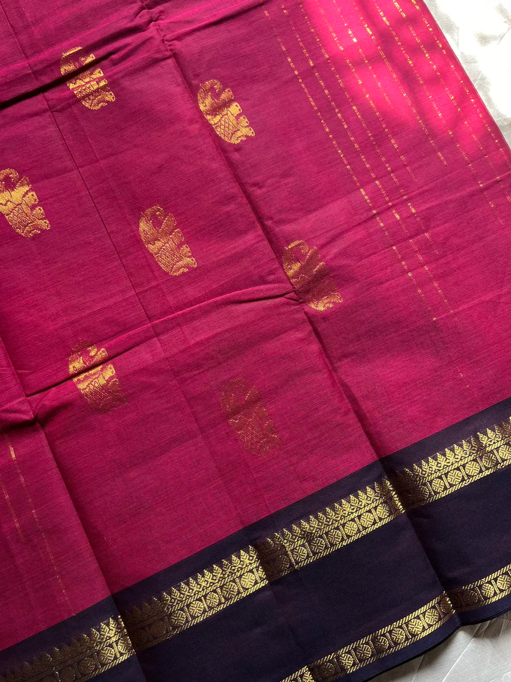 Royal Drapes | Pink & Blue Kanchi Cotton Saree