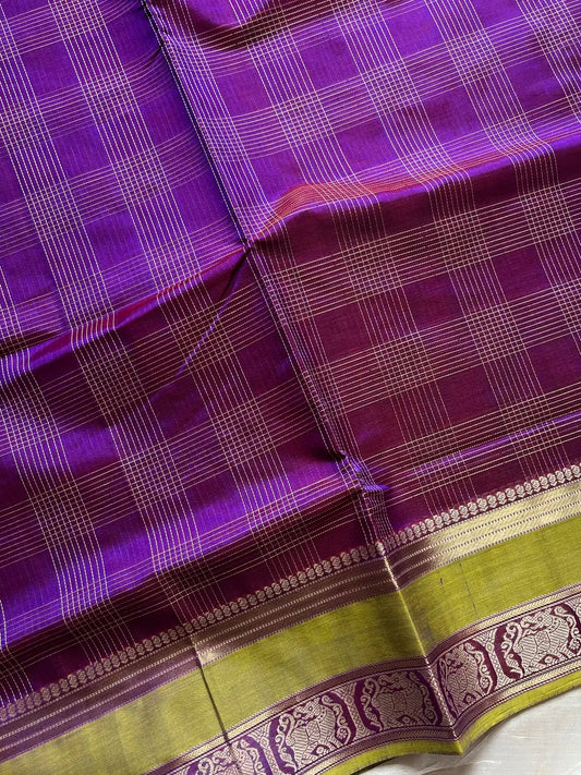 Pure Handloom Kanchi Silkcotton – Purple & Green