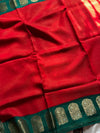 Banarasi Crepe Silk Saree – Red & Green