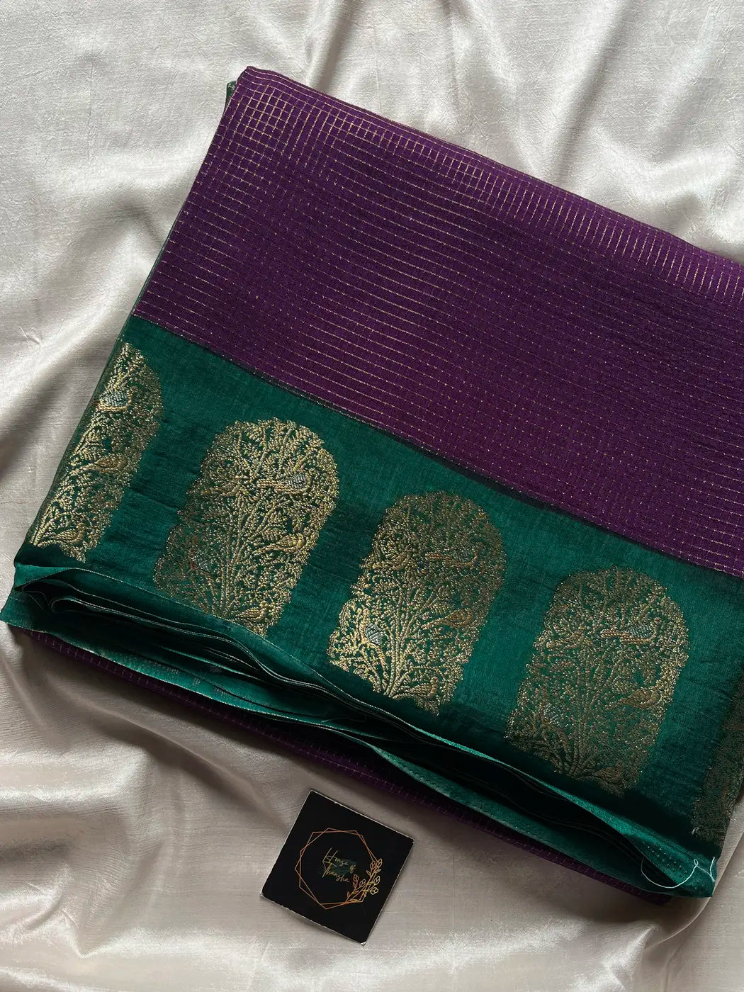 Banarasi Crepe Silk Saree – Purple & Green