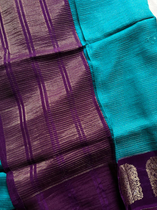 Banarasi Crepe Silk Saree – Blue & Purple