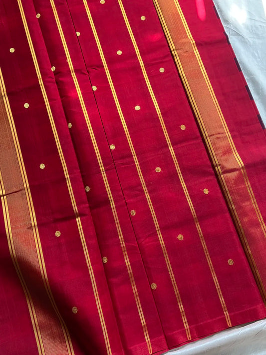 Vegan Silk Saree – Red & Blue Handloom