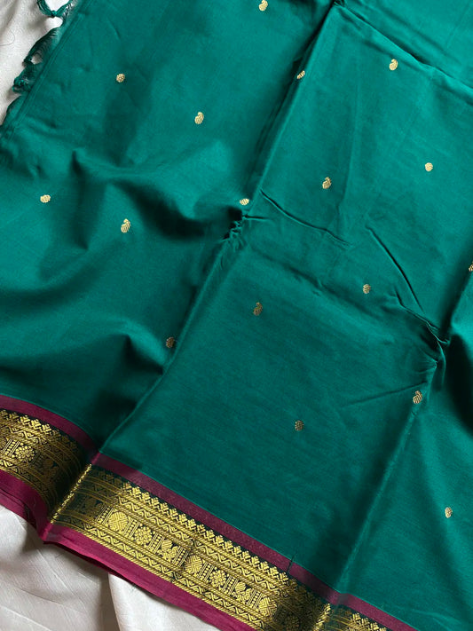 Throne Edit – Dark green 120 Counts Mercerised Kanchi Cotton Saree