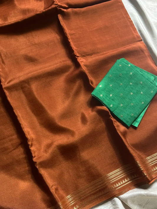 Semi Mysore Silk Saree – Mustard Brown