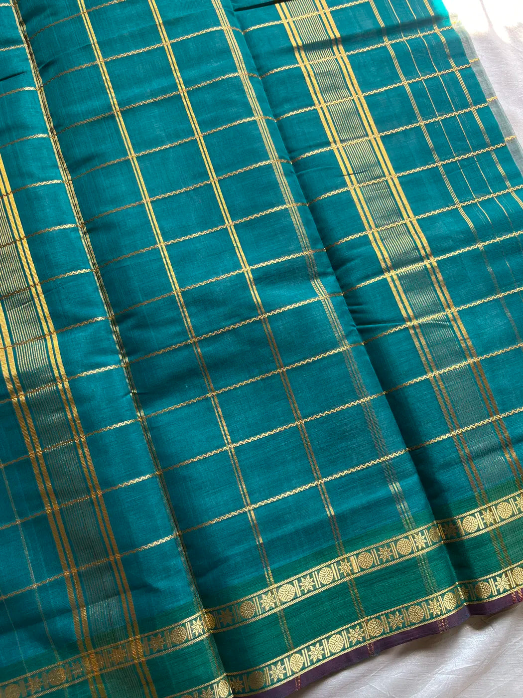 Devendra Saree – Sage Teal | Handloom Vegan silkcotton
