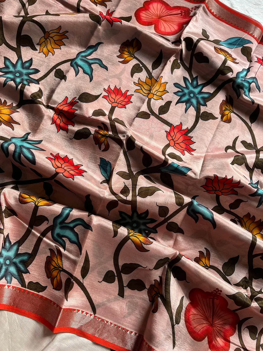 Mangalagiri Silkcotton Saree - Floral Vintage Blush