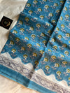 Neelaa – Blue Floral Block Printed Mulmul Cotton Saree | House of Thansha