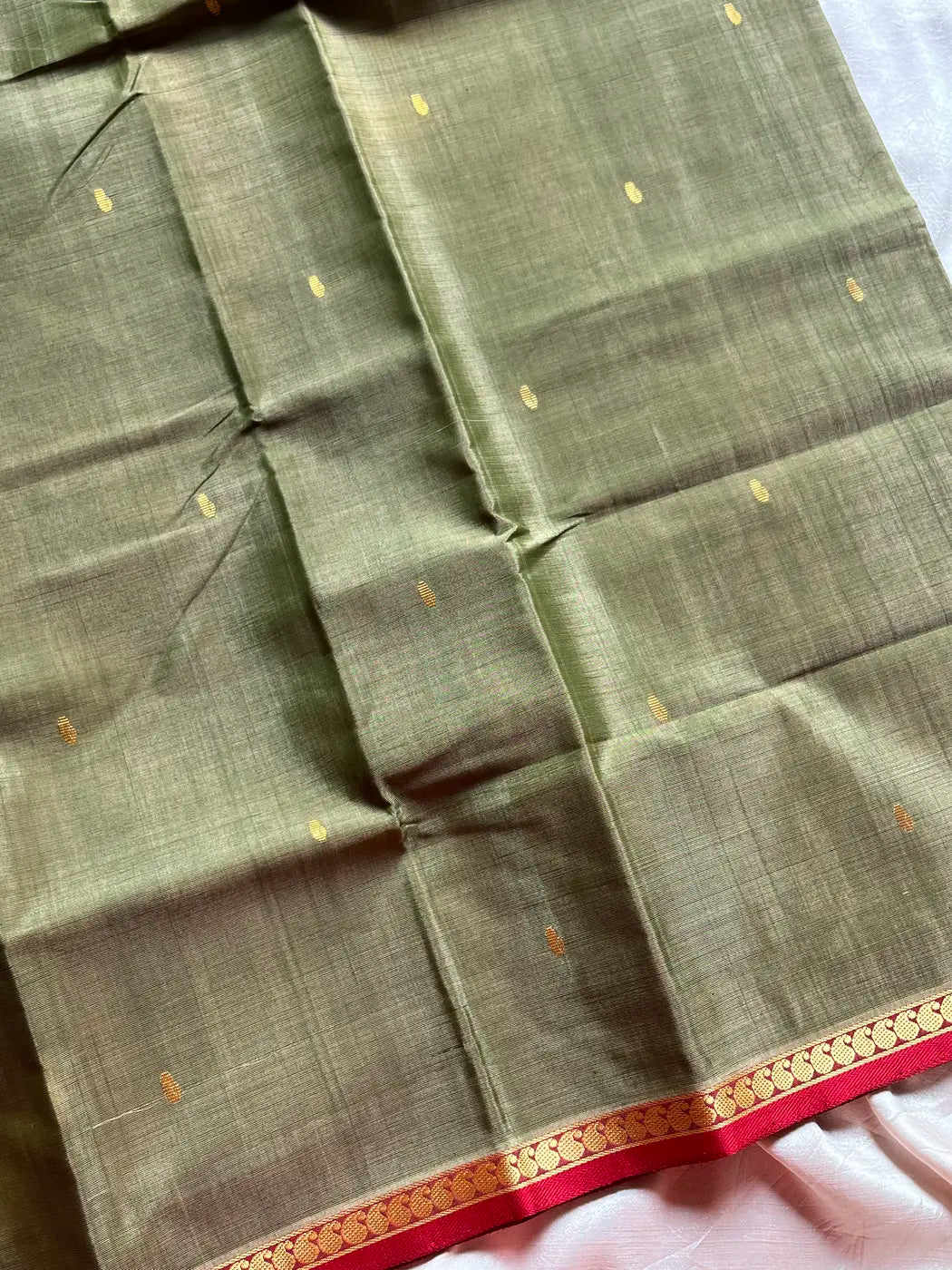 Vegan Silk Saree – Olive green | Handloom