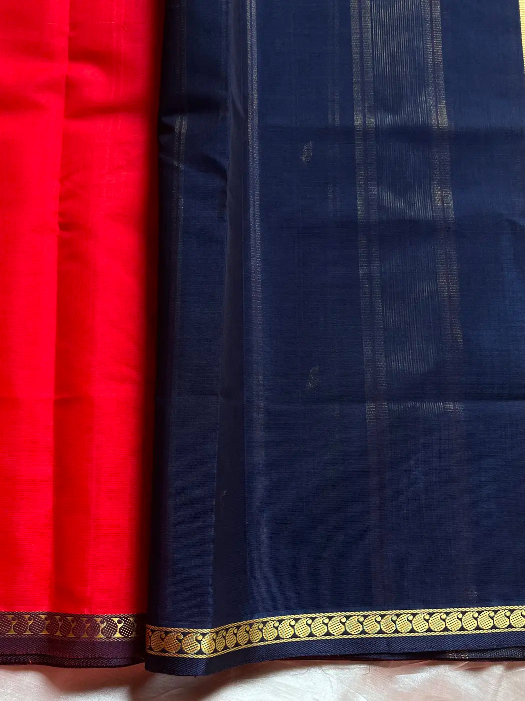 Vegan Silk Saree – Coral Red | Handloom
