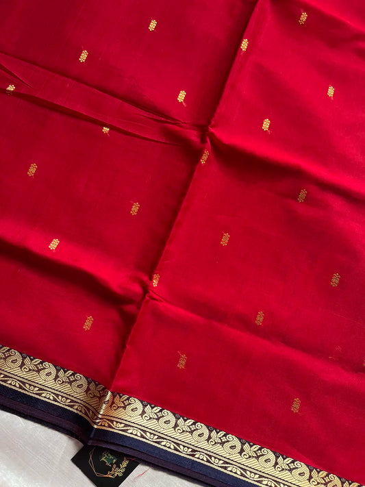 Vegan Silk Saree – Red & Blue Handloom Art Silk
