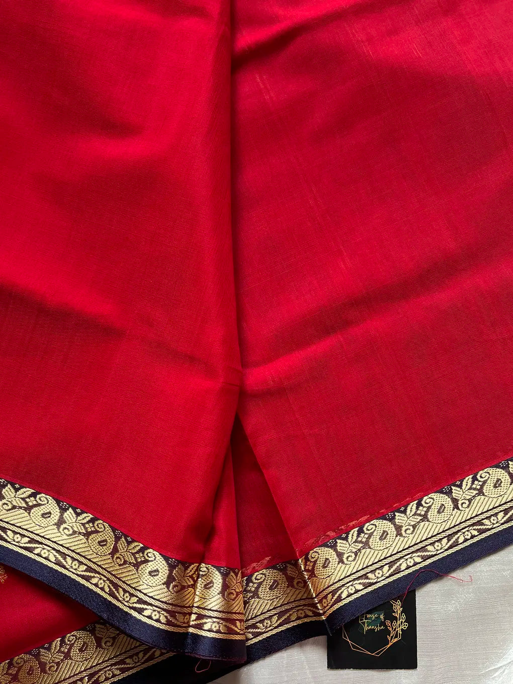 Vegan Silk Saree – Red & Blue Handloom Art Silk