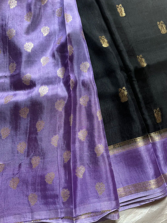 Banarasi Crepe Silk Saree – Black & Lavender