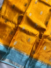 Banarasi Crepe Silk Saree – Yellow & Blue