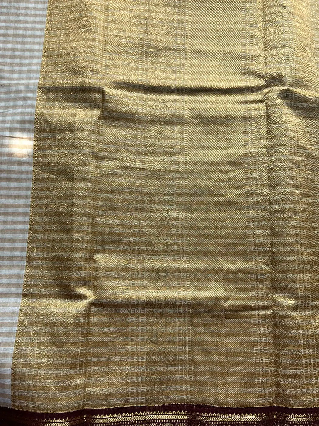Korvai Kattam 120 count's mercerised Chettinadu Cotton Saree - White with Maroon