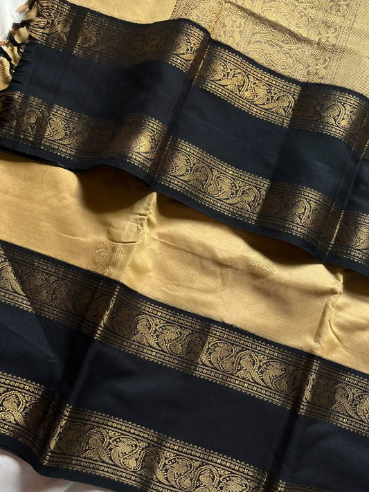 Throne Edit – Beige & Black 120 Counts Mercerised Korvai Kanchi Cotton Saree