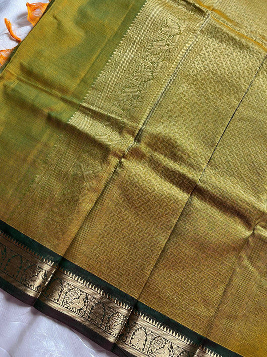 Throne Edit Green Checks 120-Count mercerised Kanchi Cotton Saree by House of Thansha