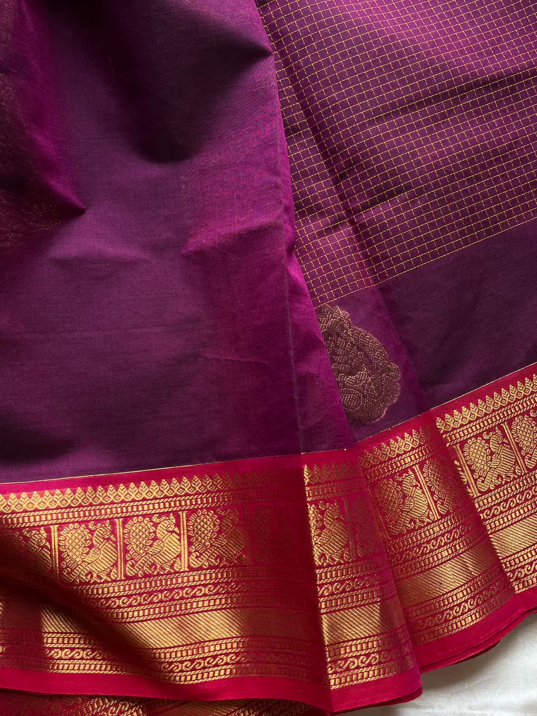 Mercerised Kanchi Cotton Saree - Dark Magenta