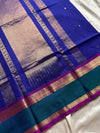 Ink blue 120 count Kanchi cotton saree with big zari border – House of Thansha