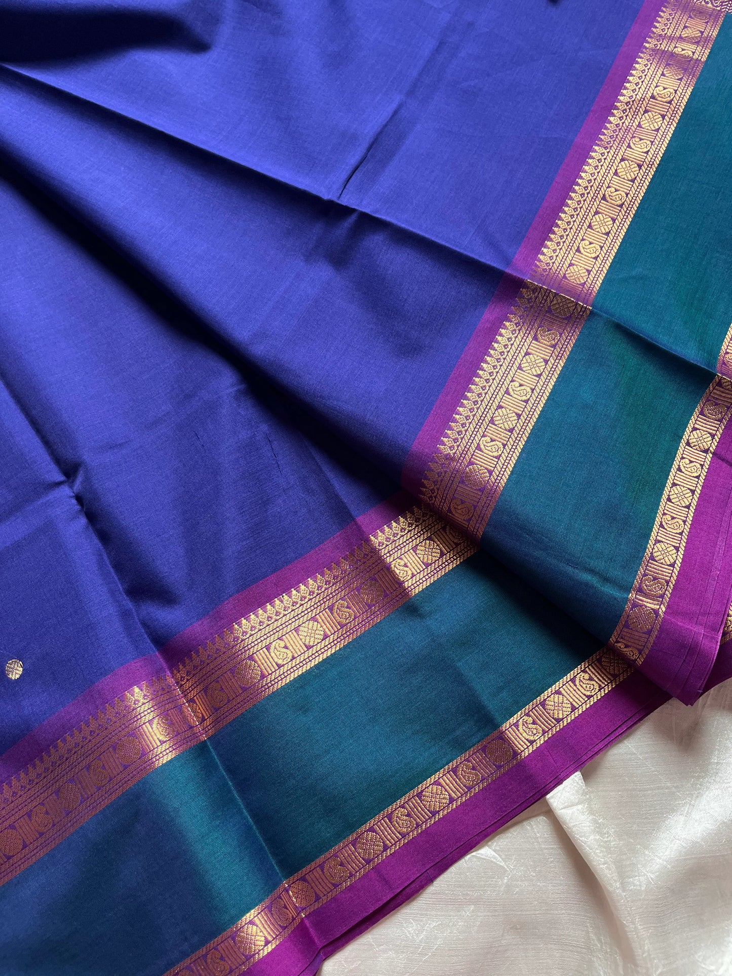 Ink blue 120 count Kanchi cotton saree with big zari border – House of Thansha