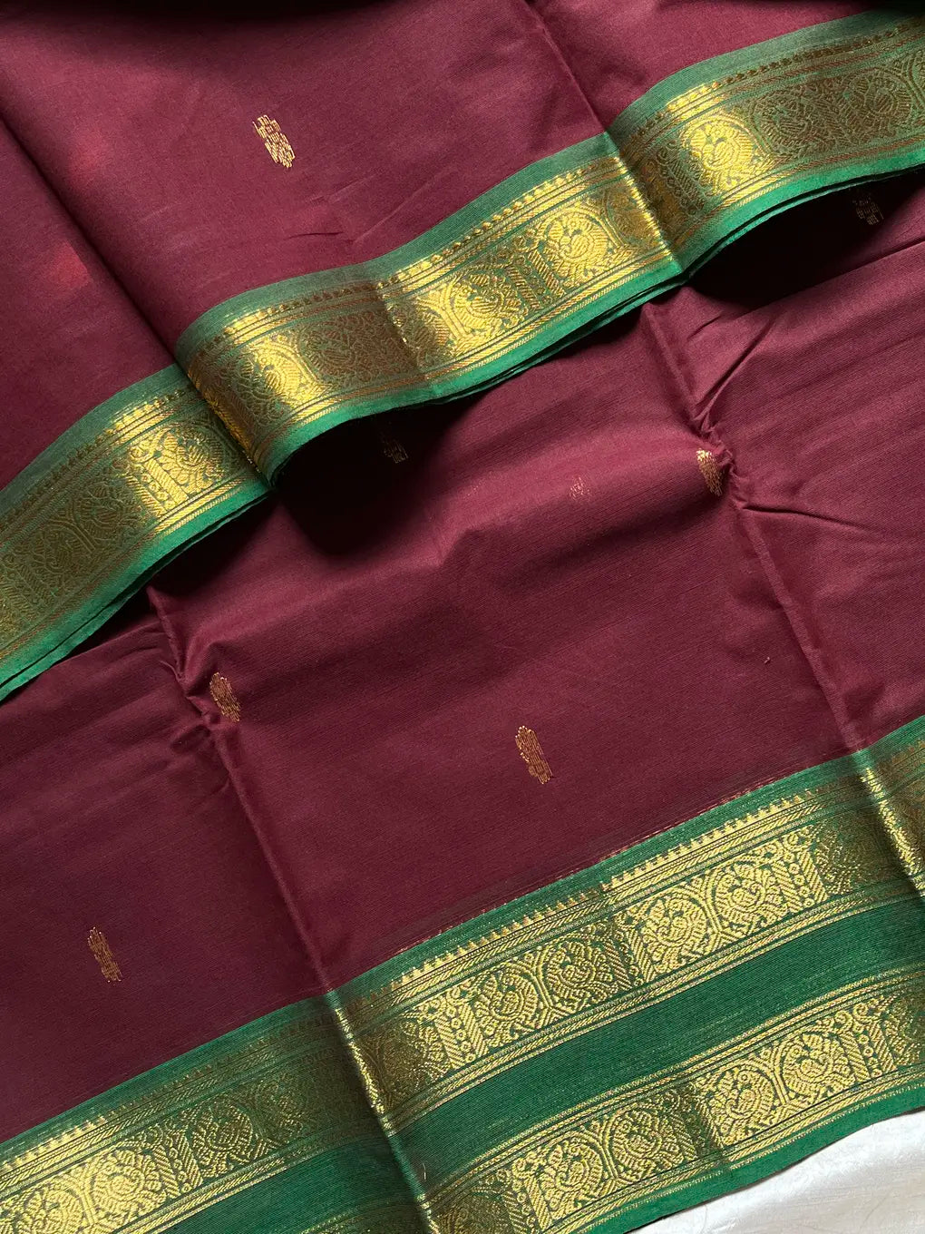 Vintage Loom Edit | Dark Maroon Kanchi Cotton Saree