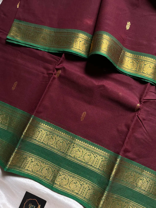 Vintage Loom Edit | Dark Maroon Kanchi Cotton Saree