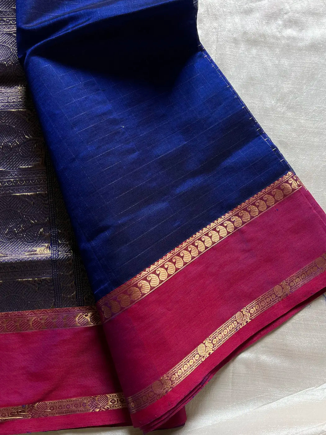 Pure Handloom Kanchi Silkcotton – Blue Checks