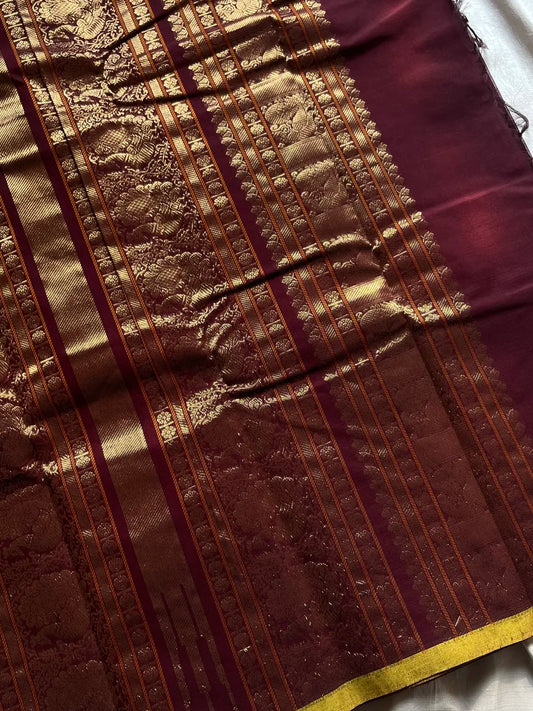 Heirloom Kanchi - Dark Coffee Brown Kanchi Cotton Saree