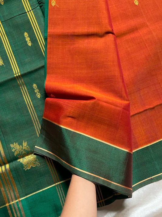 Vegan Silk Saree – Burnt Orange Handloom Art Silk